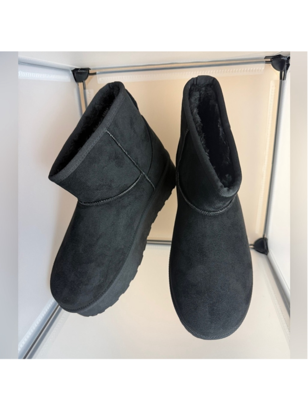 Women's Furry Faux Suede Ankle Platform Booties Black Size 6.5 New - Picture 6 of 8